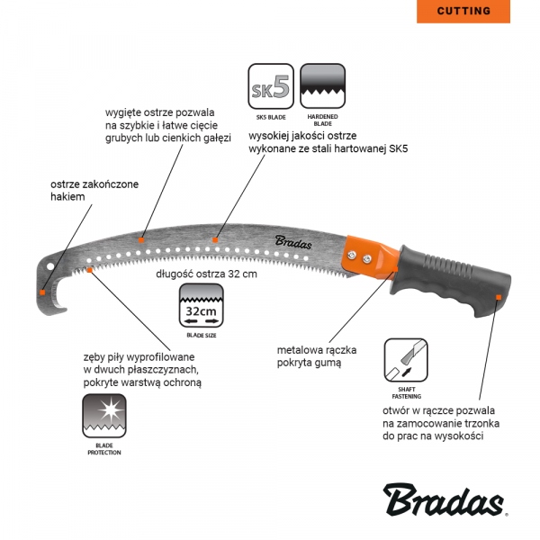 Piła ręczna z hakiem do gałęzi 32 cm stal SK5